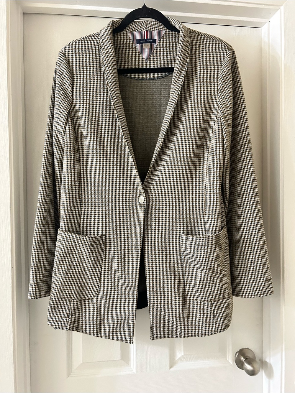 Tommy Hilfiger Beige and Cream Houndstooth Blazer